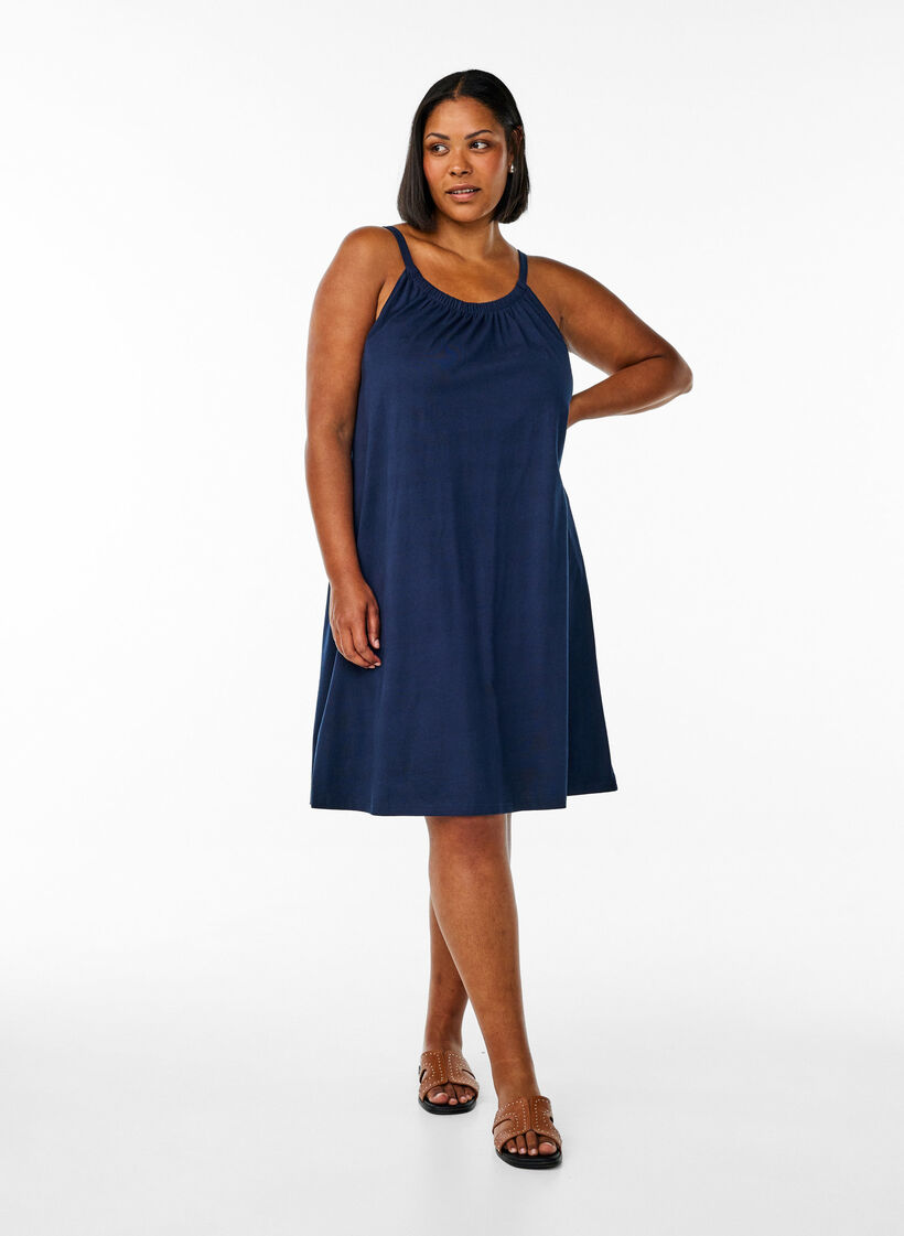 Midi-Tr&auml;gerkleid aus Bio-Baumwolle, Blau, Model image number 1