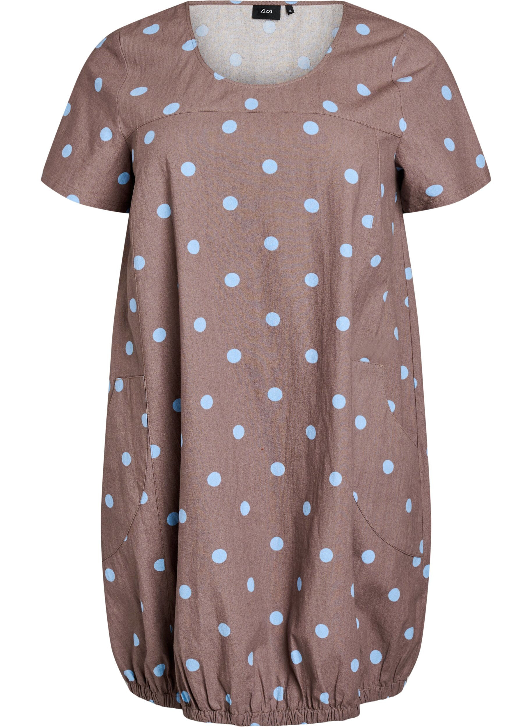 Zizzi Kurz&auml;rmliges Baumwollkleid mit Aufdruck, Blau, Packshot image number 0