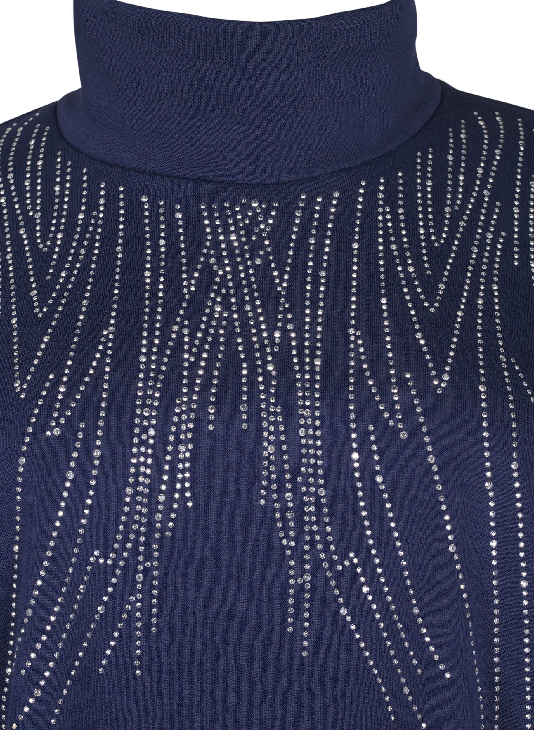 Zizzi Sweat-shirt avec col haut et strass, Naval Academy, Packshot image number 2