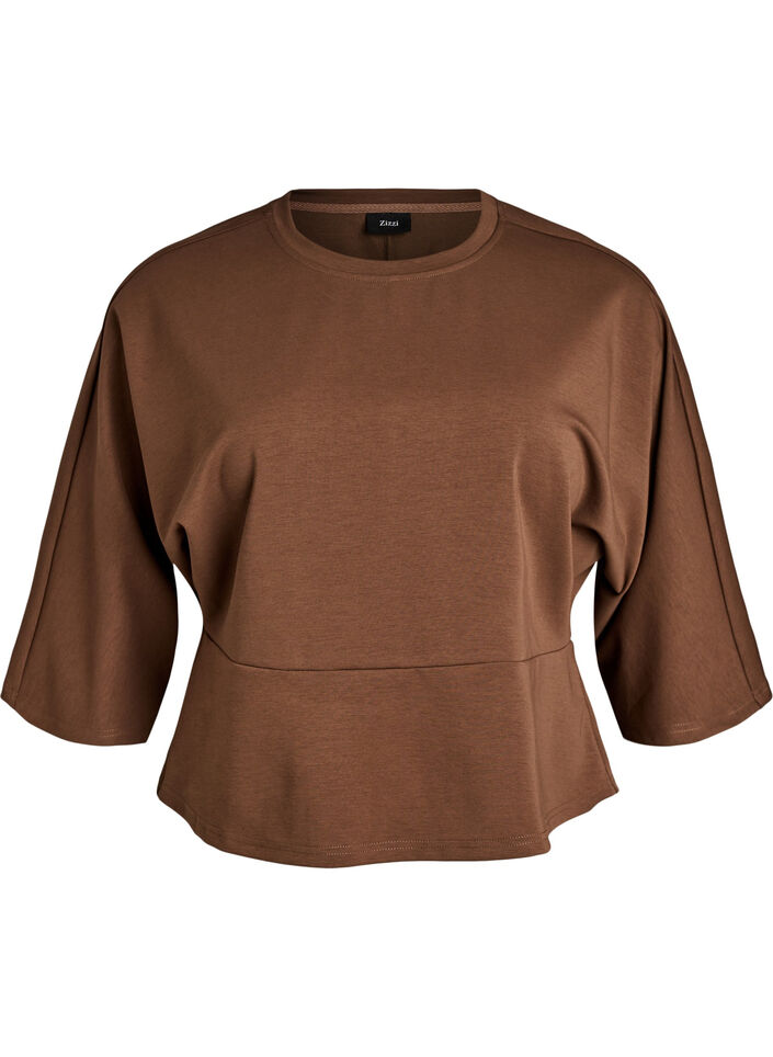 Peplum-Bluse mit ellenbogenlangen &Auml;rmeln, Braun, Packshot image number 0