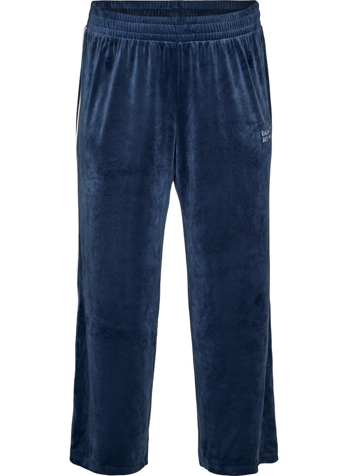 Pantalon en velours avec passepoil contrastant, Bleu, Packshot image number 0