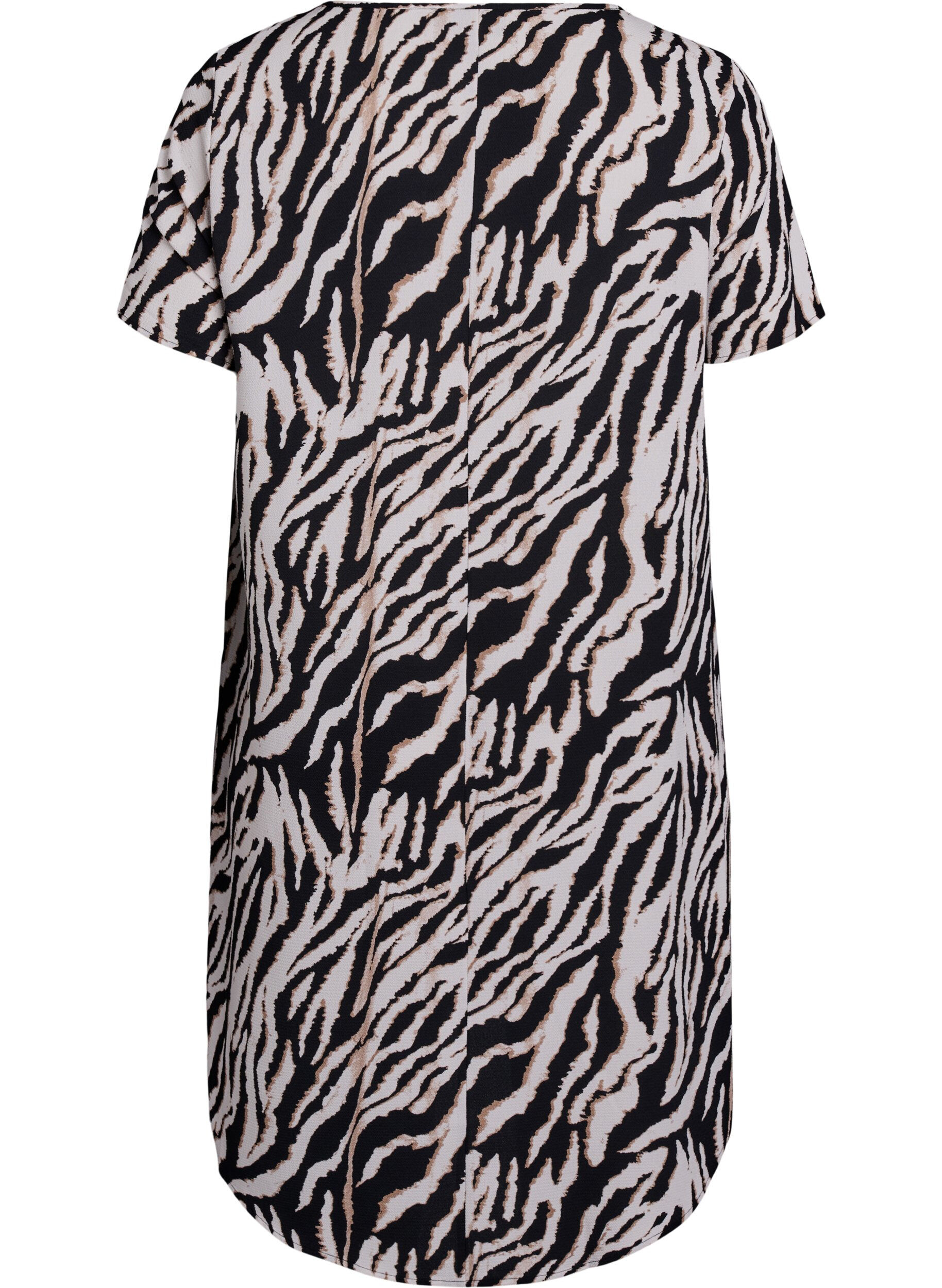 Zizzi Kleid mit Aufdruck und kurzen &Auml;rmeln, Schwarz, Packshot image number 1