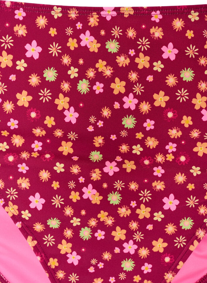 Culotte de bikini &agrave; coupe tai avec liens &agrave; nouer et imprim&eacute; fleuri, Rouge, Packshot image number 2