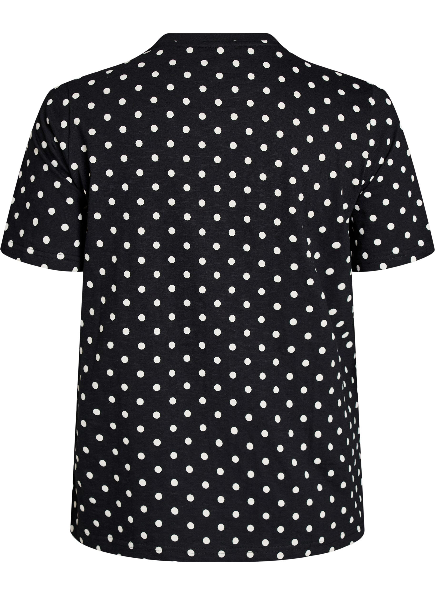 Zizzi T-shirt en coton &agrave; pois, Noir, Packshot image number 1