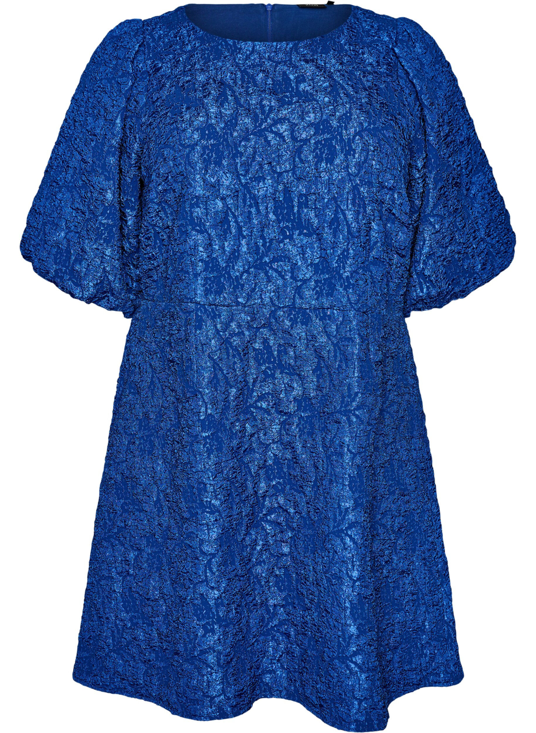 Robe en jacquard &agrave; coupe &eacute;vas&eacute;e avec manches bouffantes