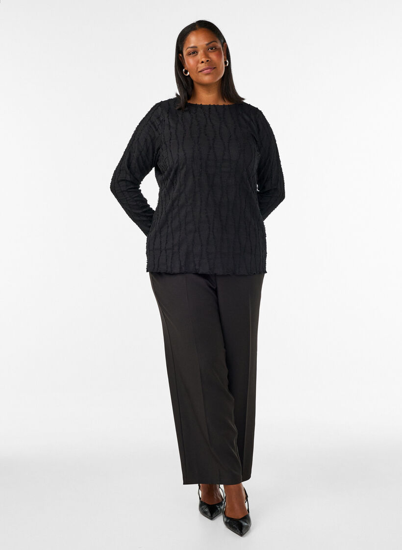 Blouse en jersey ondul&eacute;, Noir, Model image number 1
