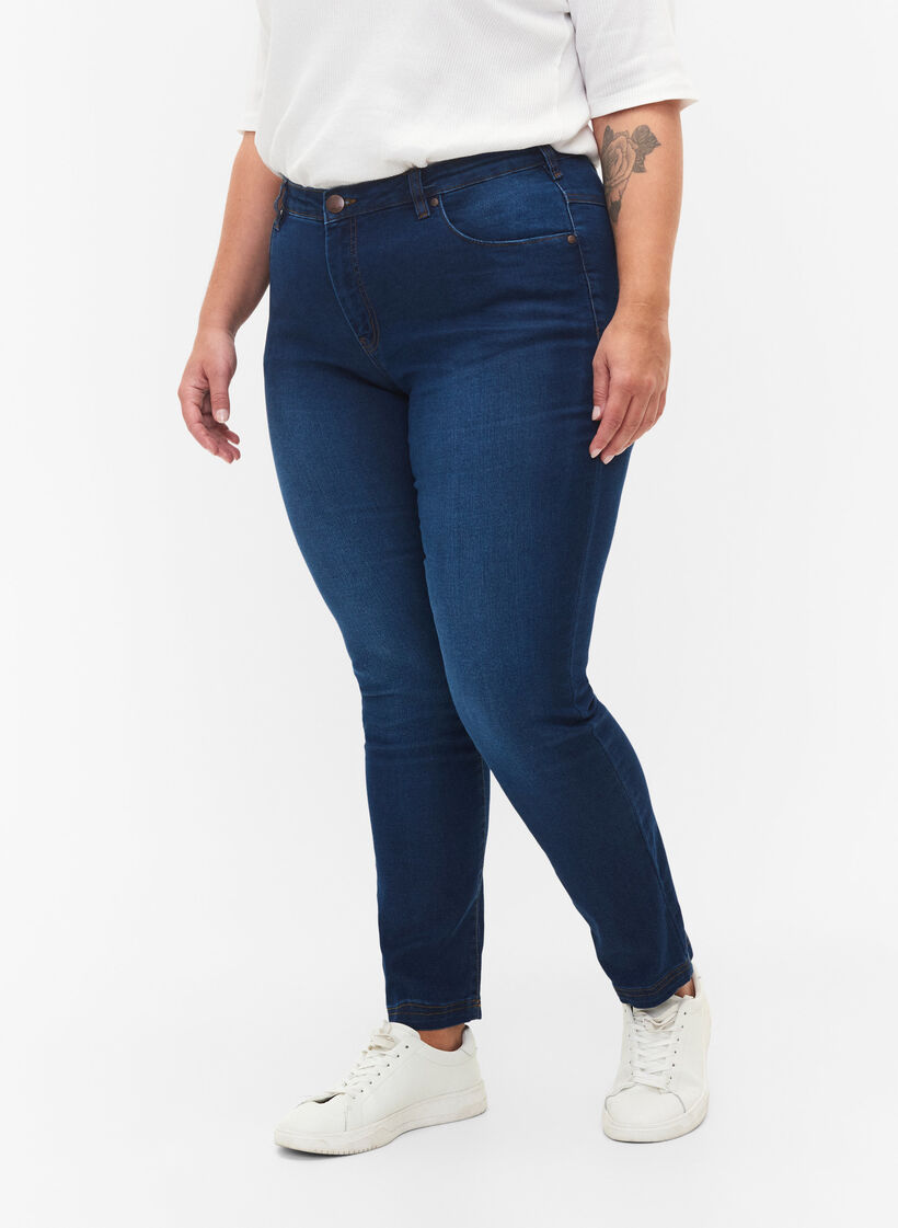Schmale Passform Emily Jeans mit normaler Taille, Blau, Model image number 3
