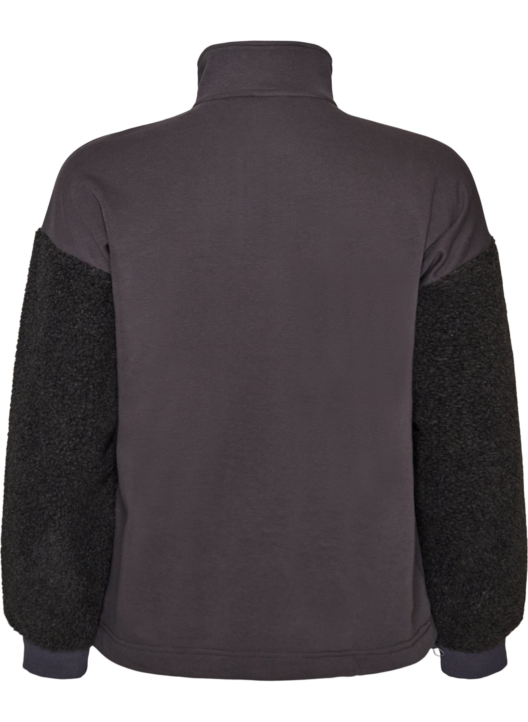 ZizziSweatshirt avec manches en mati&egrave;re teddy et col montant, Gris anthracite, Packshot image number 1
