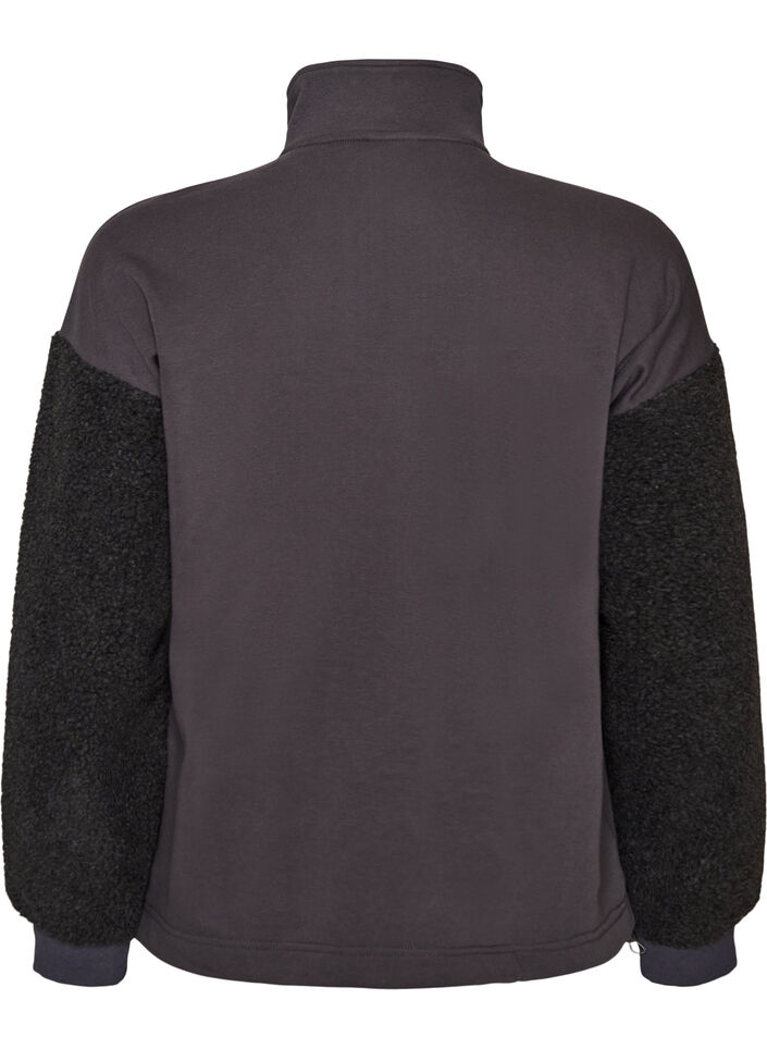 Sweatshirt avec manches en mati&egrave;re teddy et col montant, Gris anthracite, Packshot image number 1