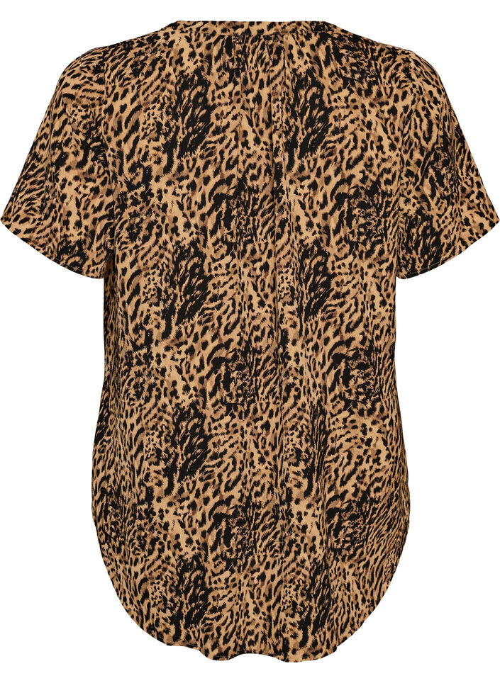 Bluse mit kurzen &Auml;rmeln und V-Ausschnitt, Braun, Packshot image number 1