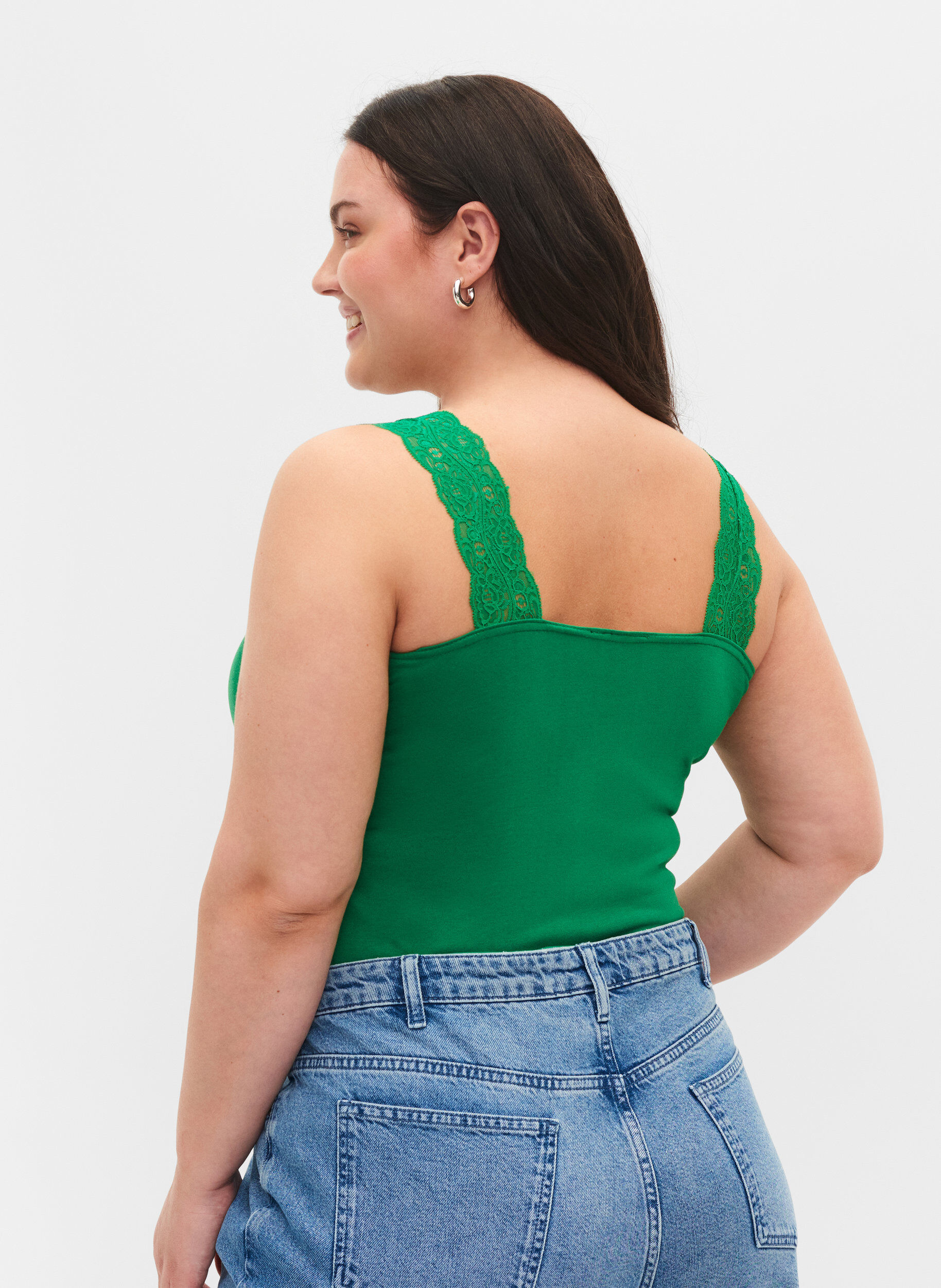 Zizzi 2er-Pack Tops mit Spitze, Navy B/Jolly Green, Model image number 1