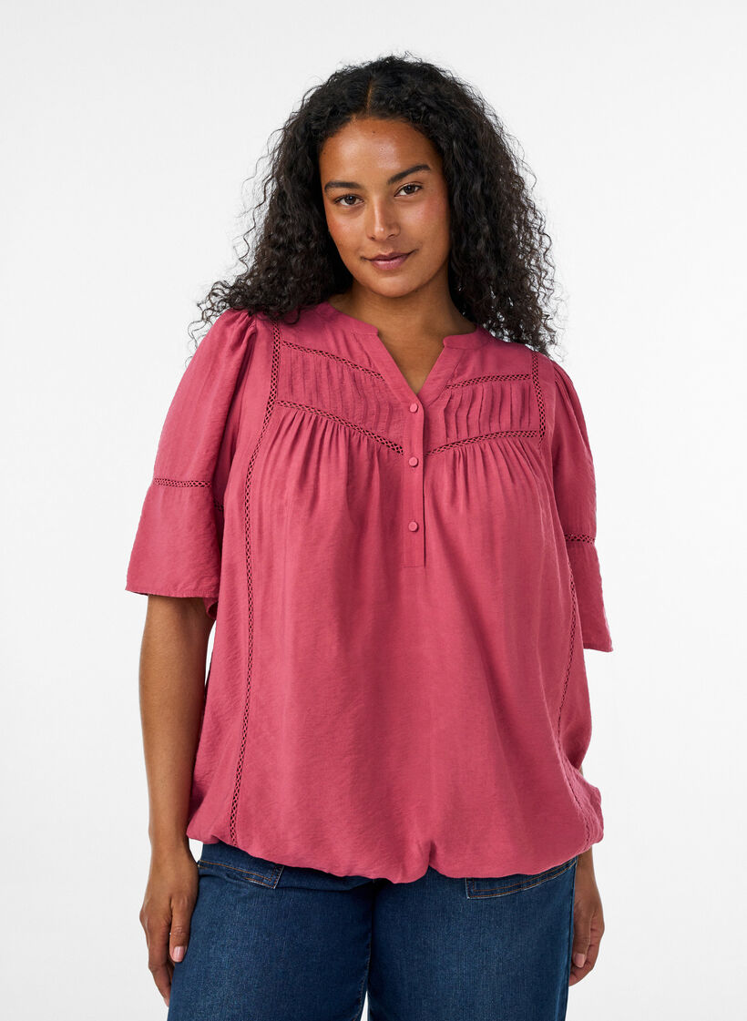 Bluse aus Viskose mit Biesen und Ballon&auml;rmeln, Rot, Model image number 0