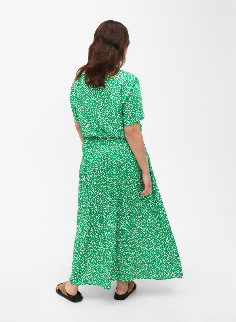 FLASH - Jupe longue en viscose avec smocks, Vert, Model image number 2