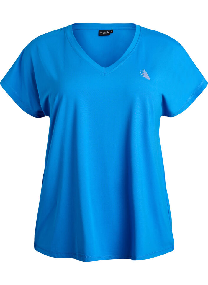 T-shirt ample de sport &agrave; col en V, Bleu, Packshot image number 0