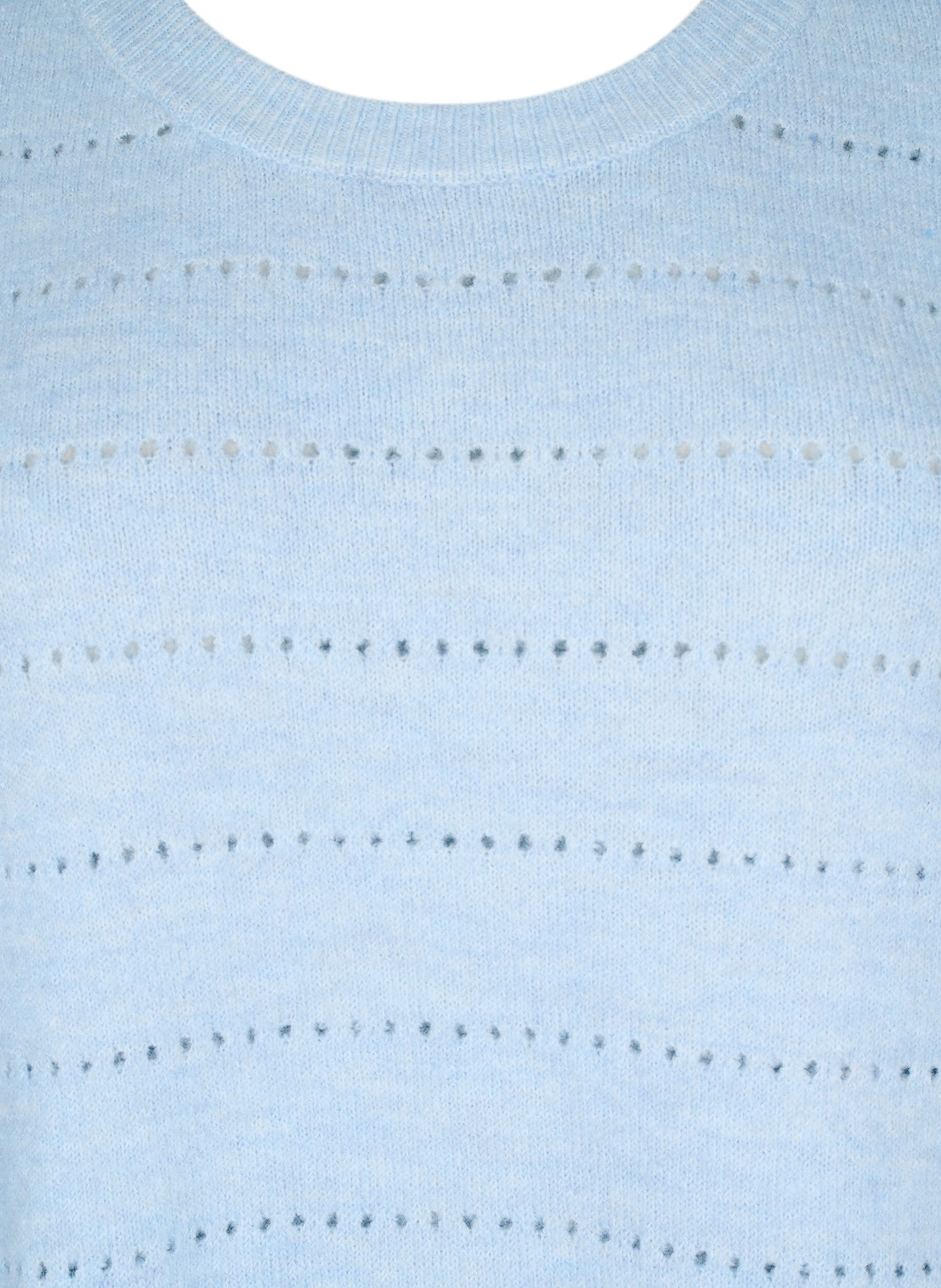Zizzi Strickkleid mit Schlitzen und Lochmuster, Cashmere Blue Mel., Packshot image number 2