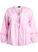 Gestreifte Bluse mit offener Vorderseite und Stickereien, Pink, Packshot image number 0