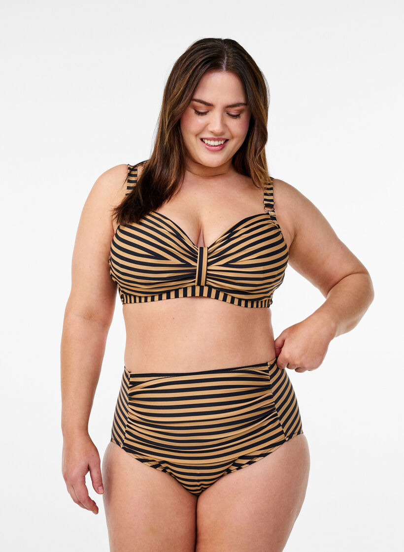 Bikinioberteil mit B&uuml;gel und Muster, Braun, Model image number 1