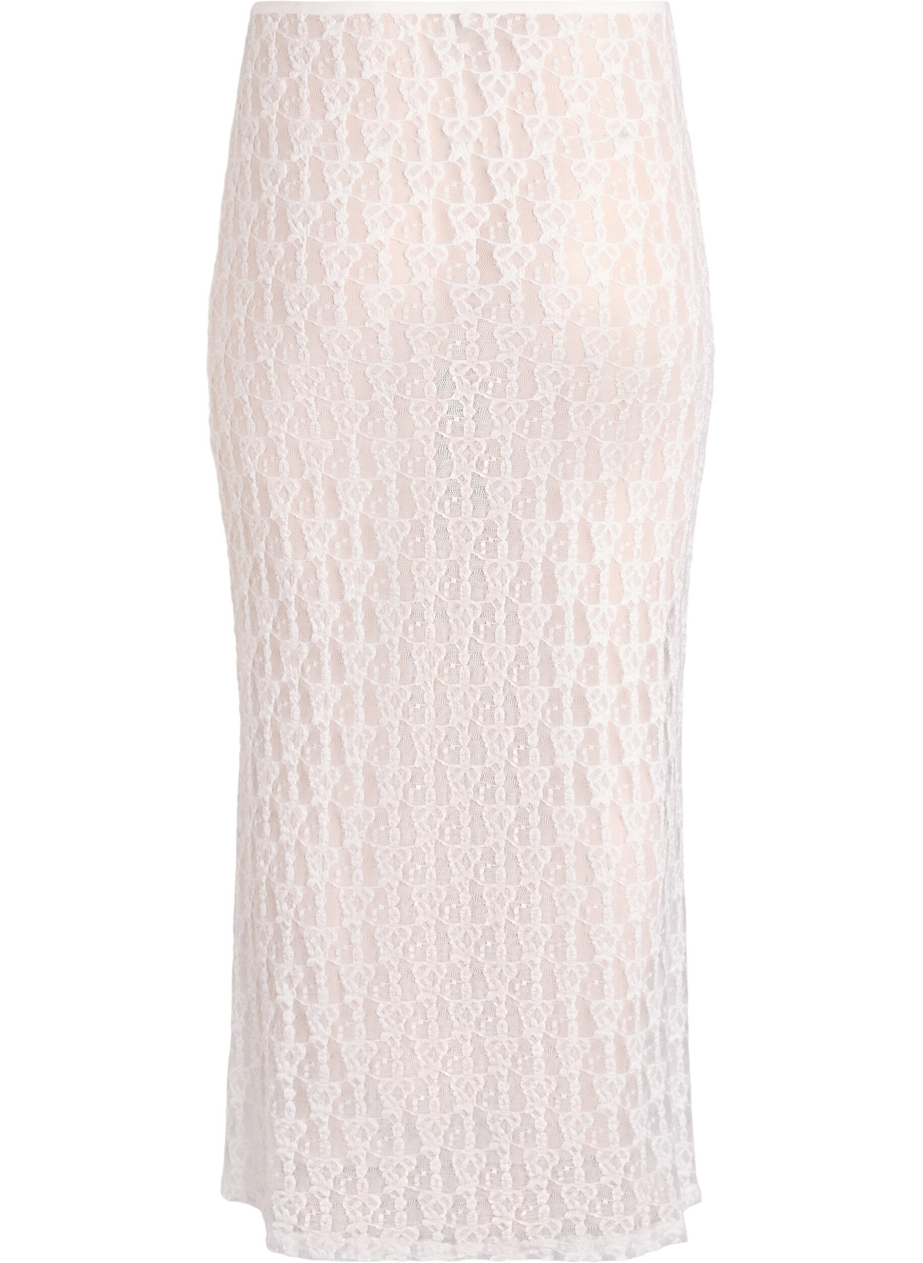 Zizzi Jupe longue en dentelle transparente, Blanc, Packshot image number 1