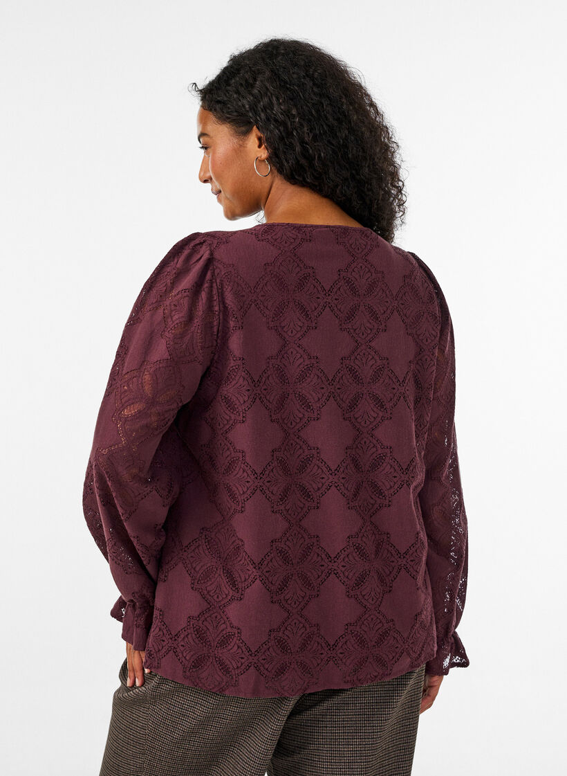 Blouse en dentelle &agrave; manches longues, Bordeaux fonc&eacute;, Model image number 2