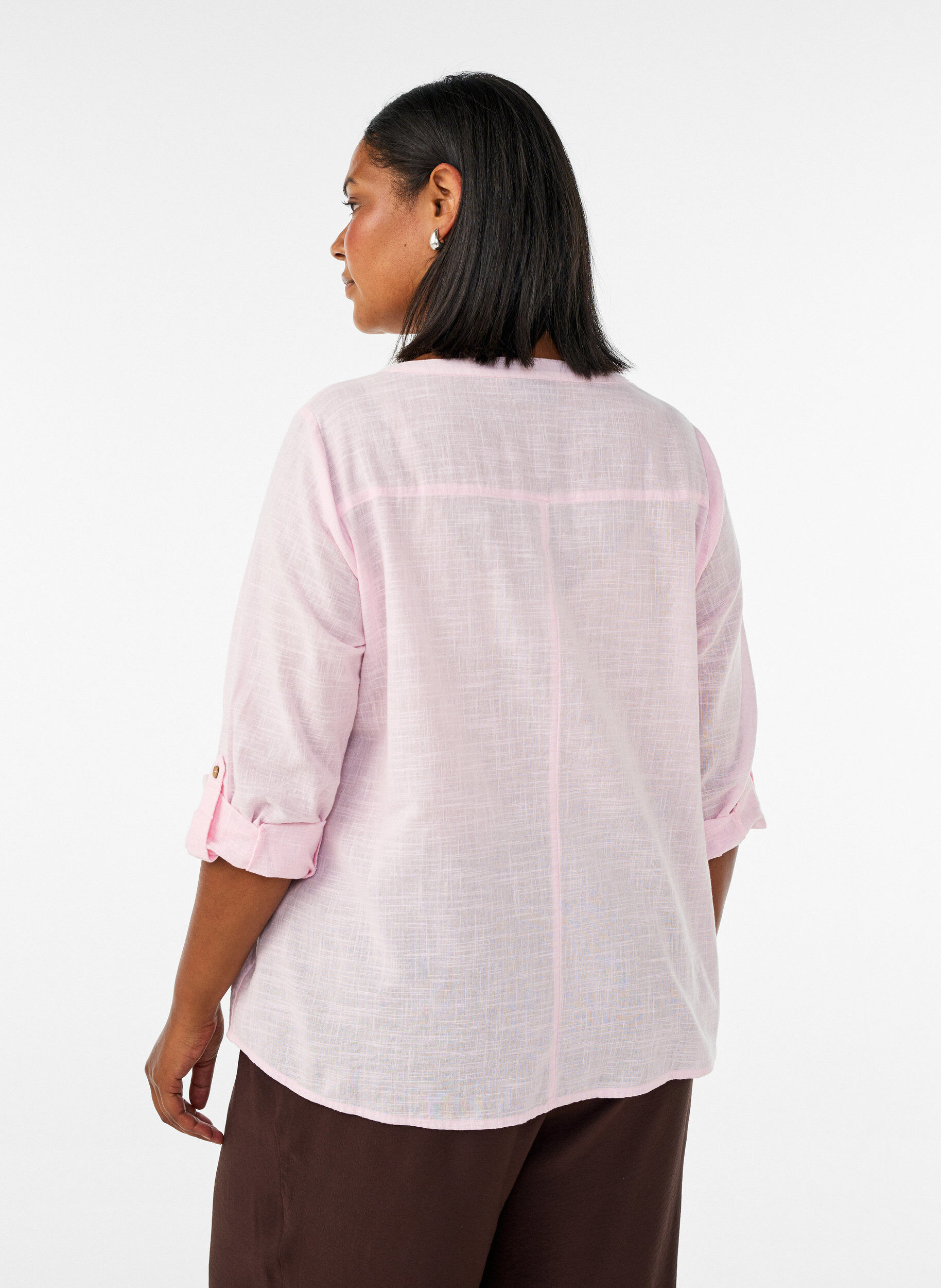ZizziChemisier en coton avec un col en V, Rose, Model image number 2