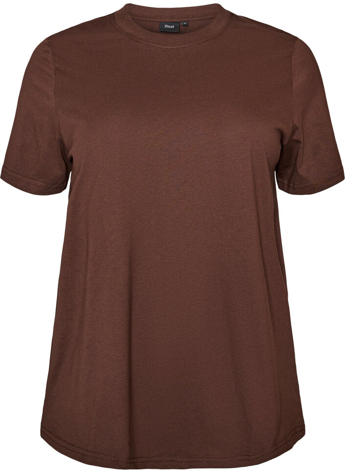 T-shirt basique en coton &agrave; col rond, Marron, Packshot image number 0