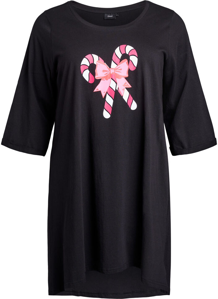 Chemise de nuit en coton bio &agrave; motif de No&euml;l, Noir, Packshot image number 0