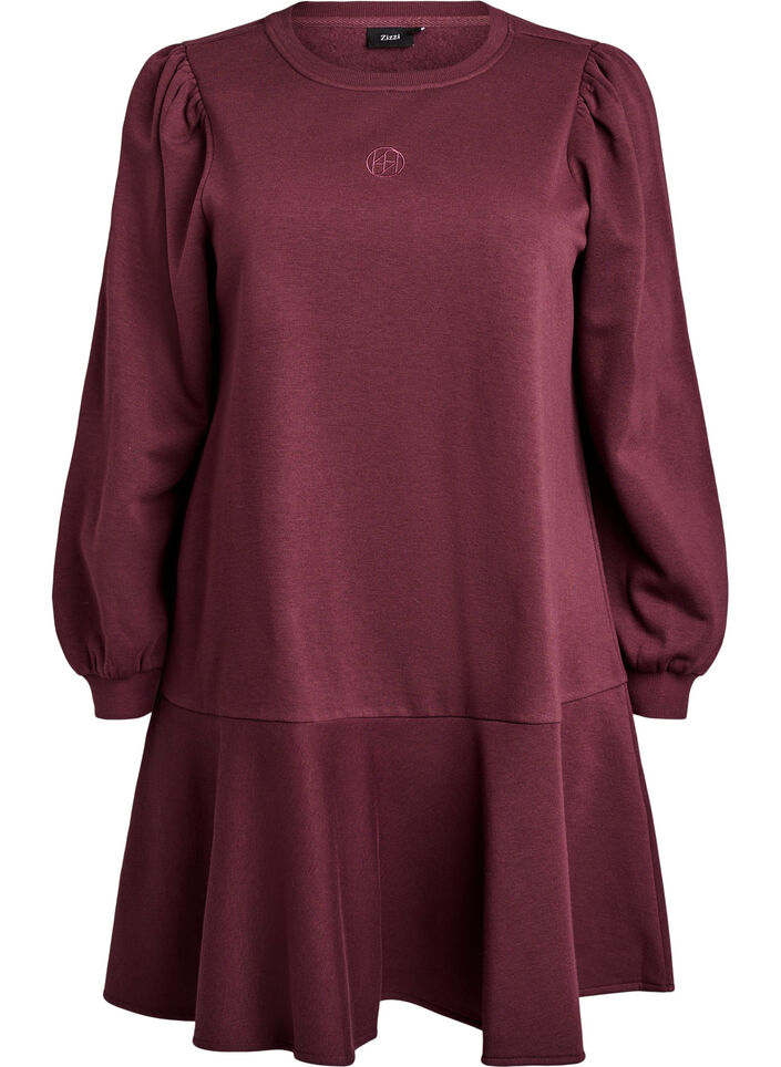 Robe sweat courte avec volants, Bordeaux foncé, Packshot image number 0