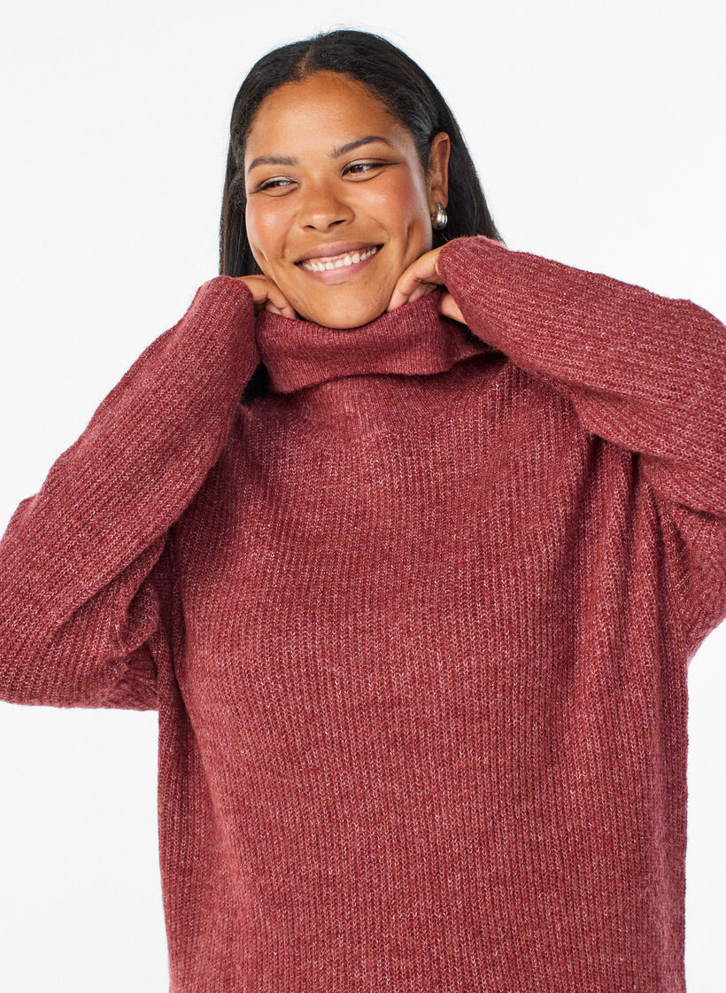 Robe en maille &agrave; col roul&eacute;, Bordeaux, Model image number 2