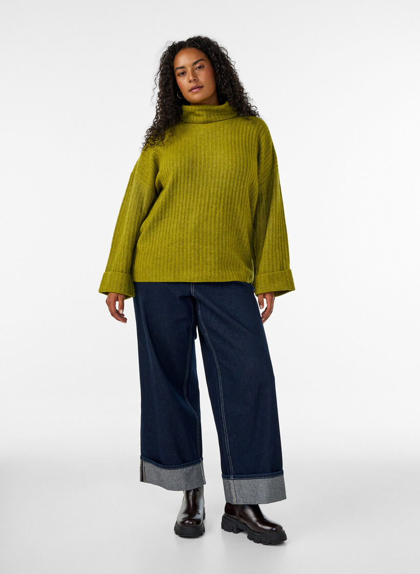 Top en maille avec col roul&eacute;, Vert clair, Model