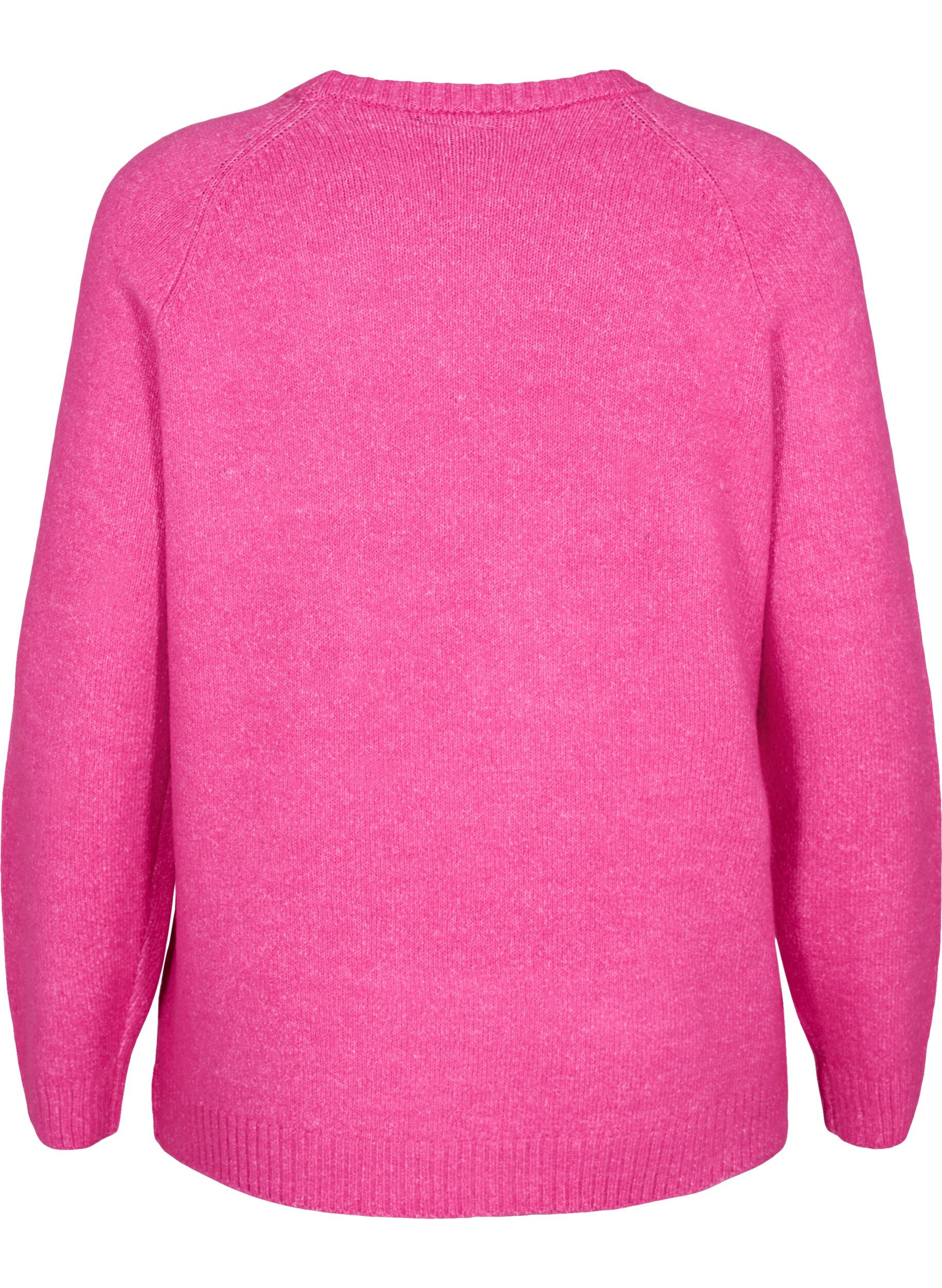 Zizzi Strickpullover mit aufgesticktem Text, Raspberry Rose, Packshot image number 1