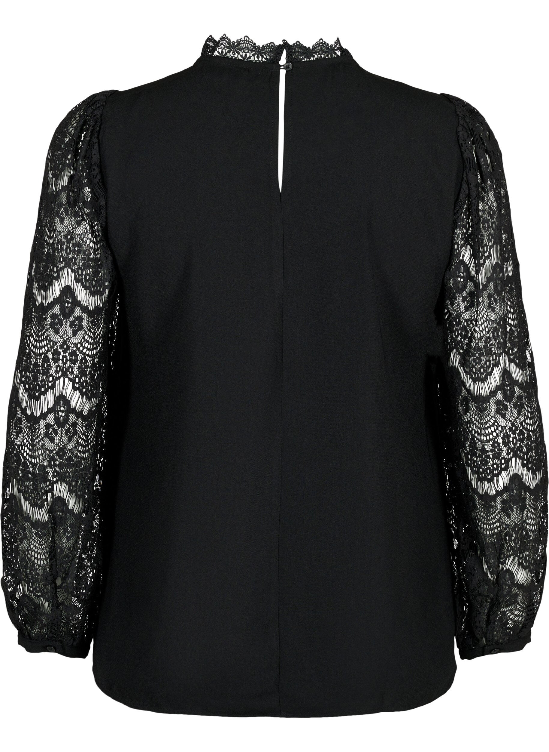 Zizzi Lang&auml;rmelige Bluse mit Spitze, Black, Packshot image number 1