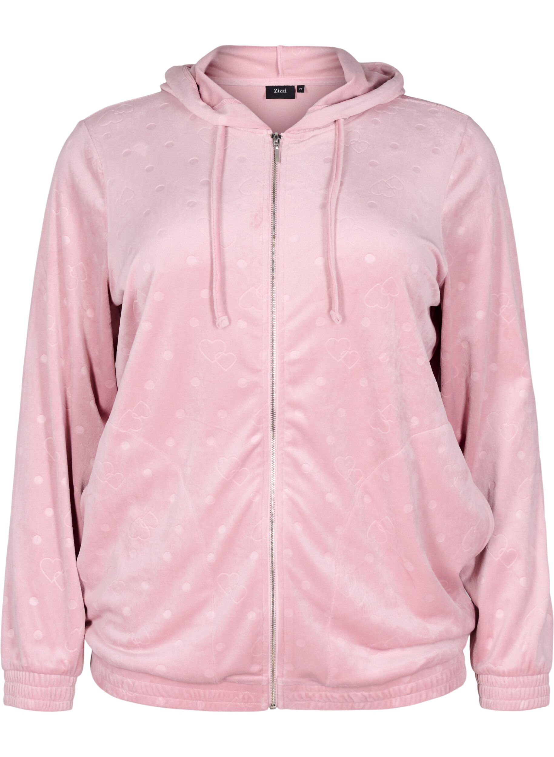 Zizzi Strickjacke aus Velours mit Kapuze und Taschen, Pink, Packshot image number 0