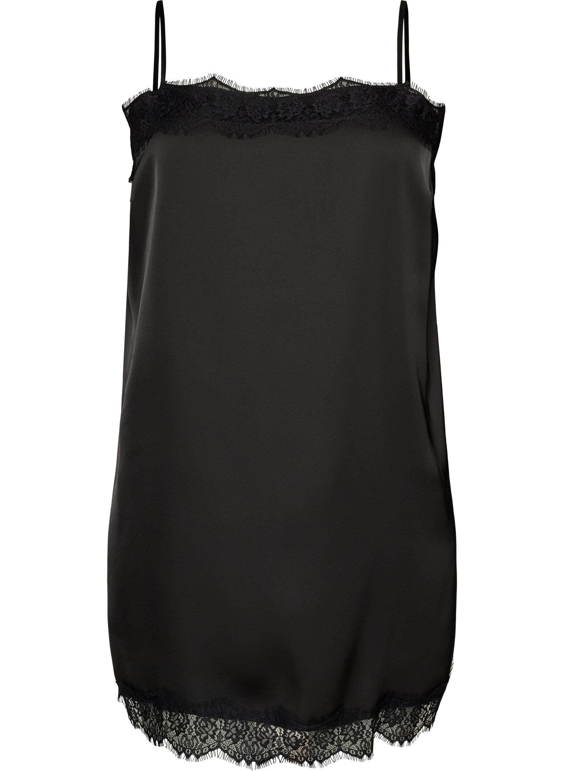 Langes Top aus Satin mit Spitzen