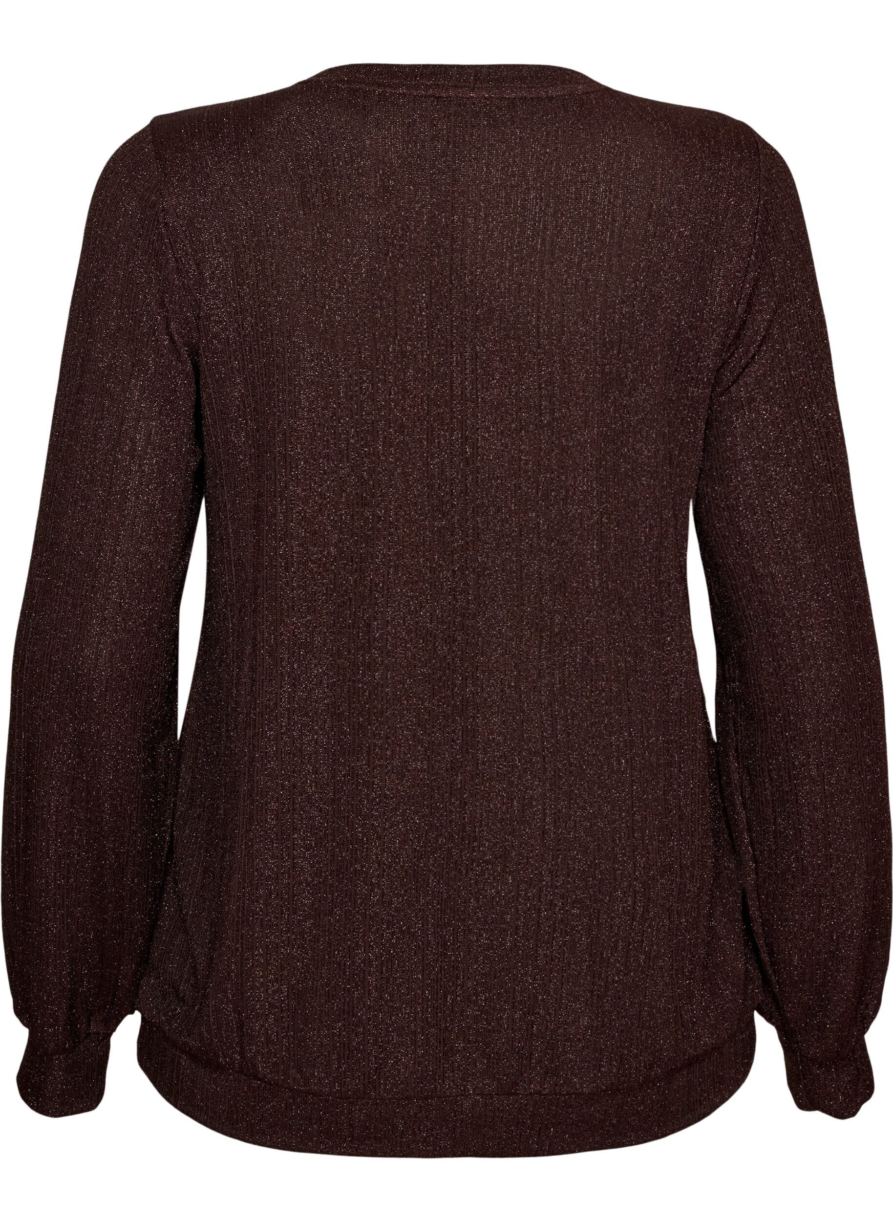 ZizziBlouse avec texture verticale et fils scintillants, Marron, Packshot image number 1