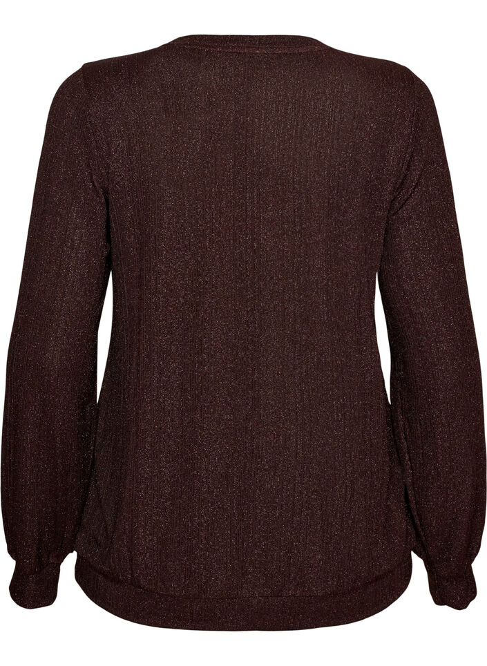 Blouse avec texture verticale et fils scintillants, Marron, Packshot image number 1