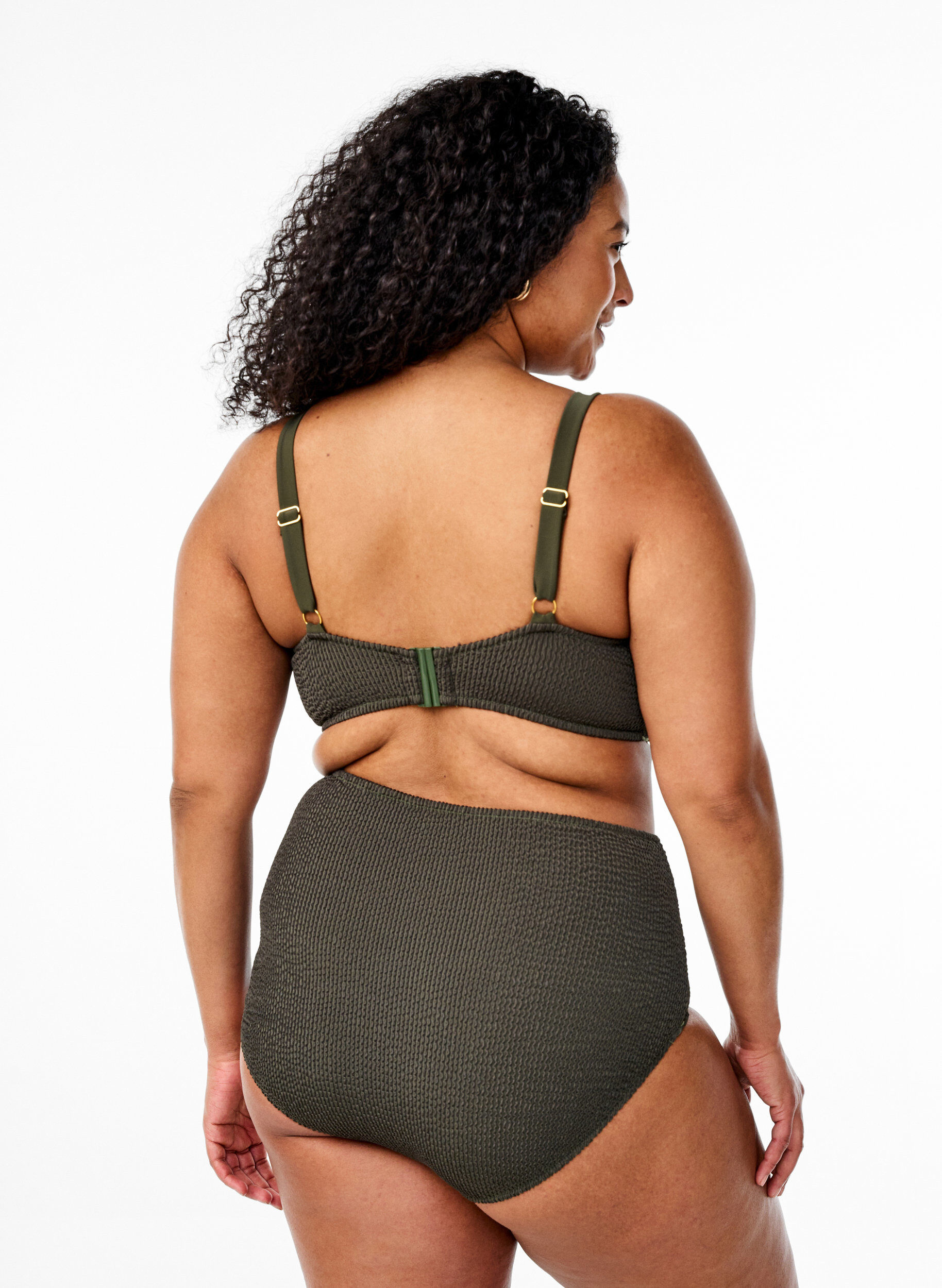 Zizzi Bas de bikini textur&eacute; taille haute, Vert, Model image number 1