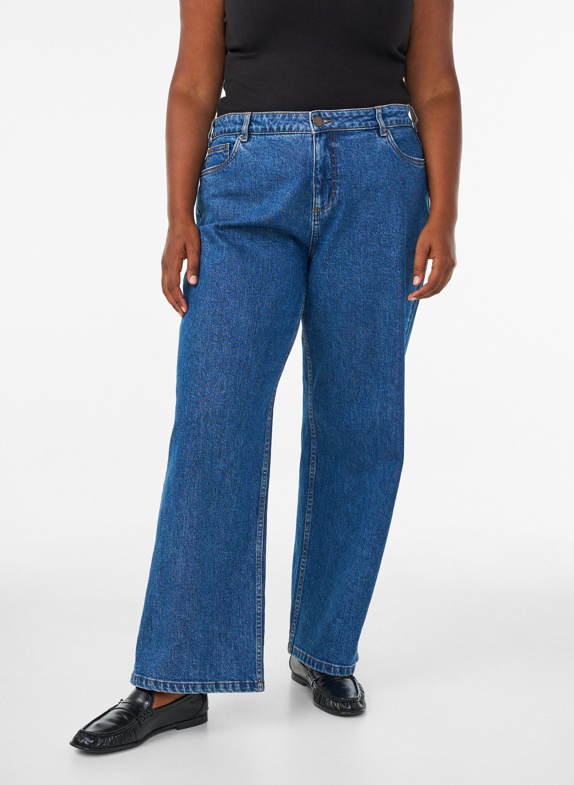 ZizziJean &agrave; jambe large et taille haute, Bleu, Model image number 2