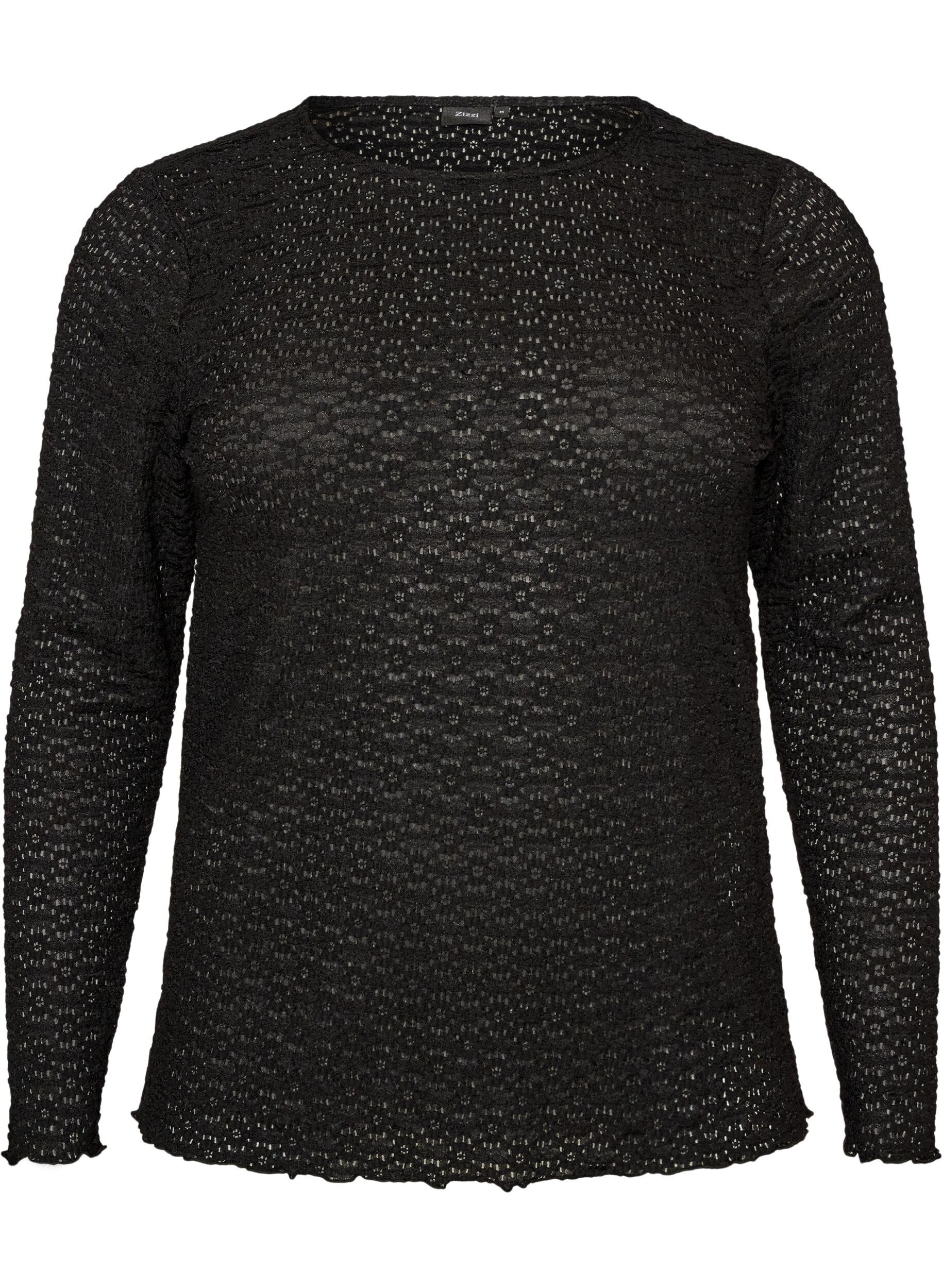 ZizziBluse mit Lochmuster und langen &Auml;rmeln, Schwarz, Packshot image number 0