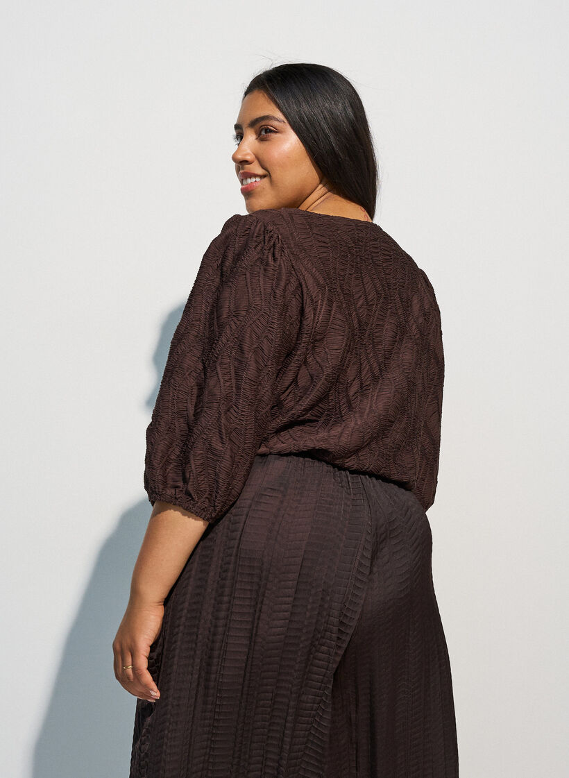 Bluse mit Struktur und 3/4-&Auml;rmeln, Braun, Model image number 2