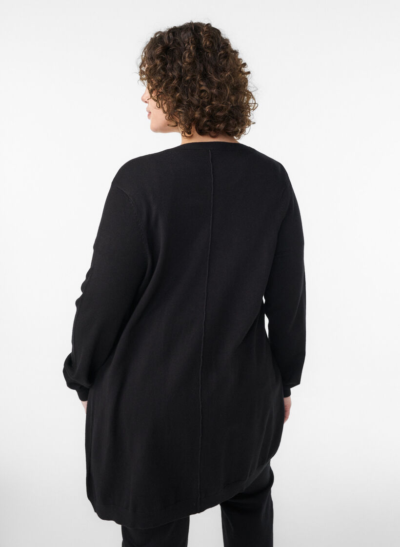 Long cardigan tricoté dans un mélange de viscose, Noir, Model image number 2