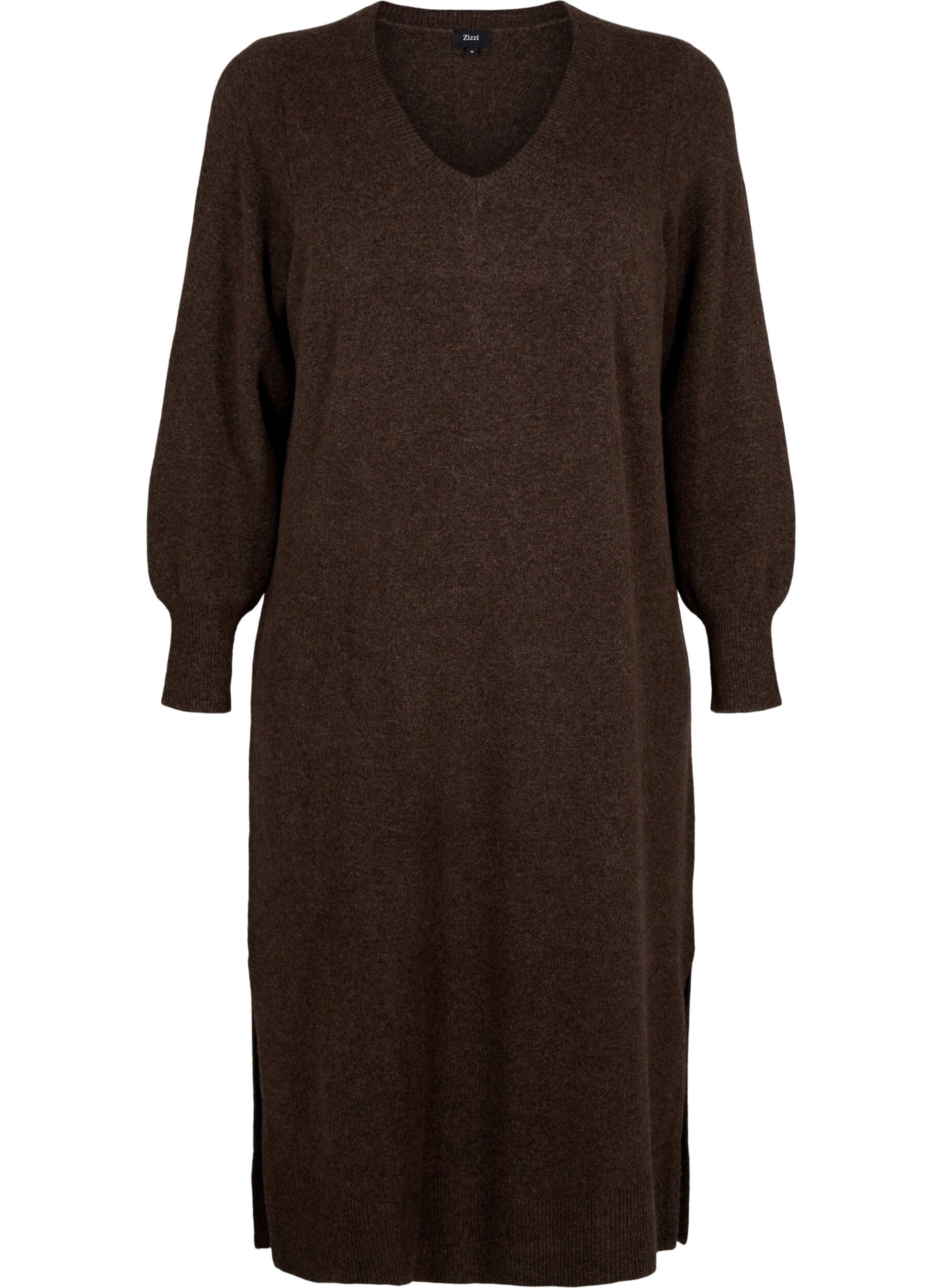 Robe en maille &agrave; manches longues et col en V