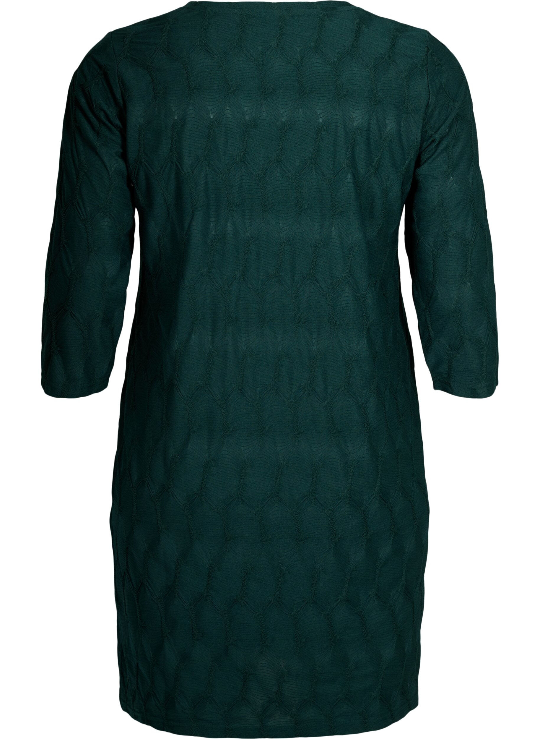 Zizzi FLASH - Kleid mit Textur und 3/4 &Auml;rmeln, Scarab, Packshot image number 1