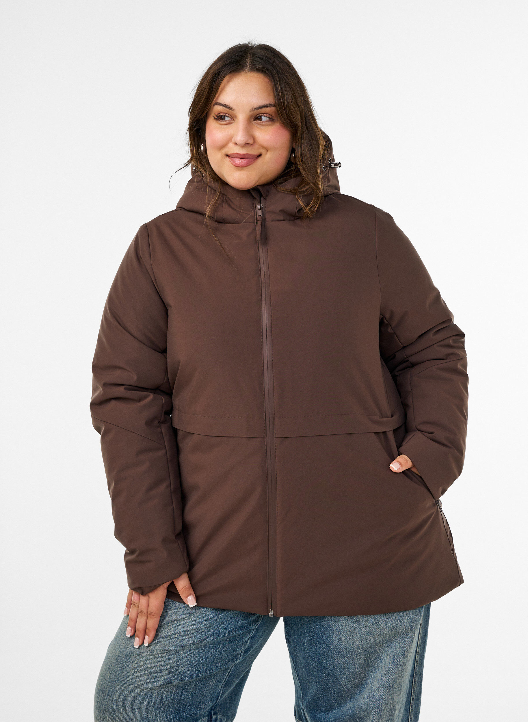 ZizziVeste d'hiver avec capuche et taille ajustable, Marron, Model image number 0