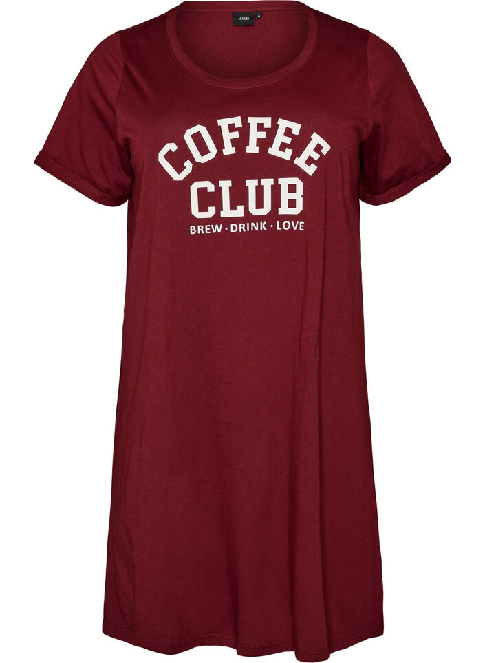 Chemise de nuit &agrave; manches courtes en coton biologique, Bordeaux fonc&eacute;, Packshot image number 0