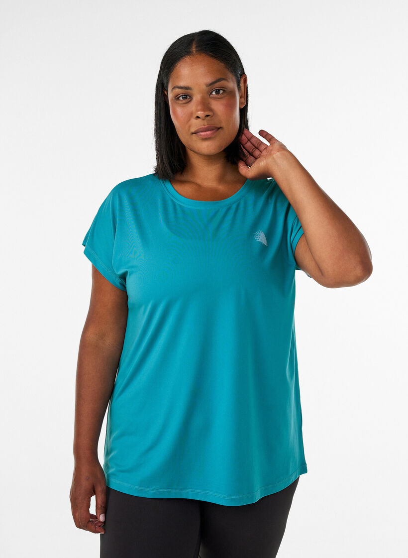 Einfarbiges Trainings-T-Shirt, Petrol, Model image number 0