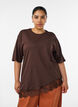 T-shirt avec ourlet asym&eacute;trique en dentelle, Marron, Model image number 0