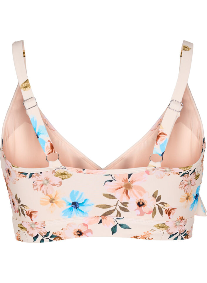 Gebl&uuml;mtes Bikinioberteil mit R&uuml;schendetails, Beige, Packshot image number 1