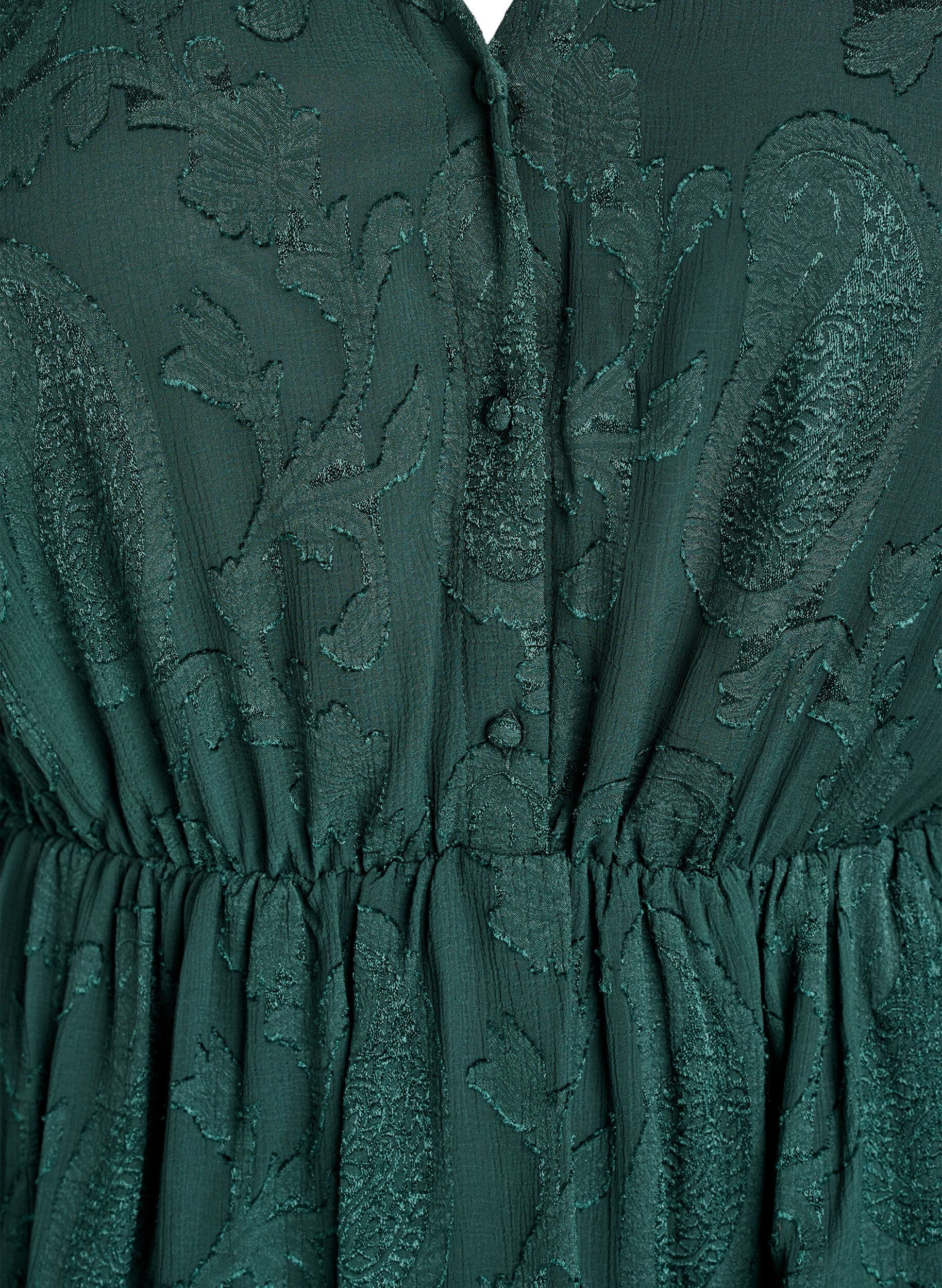 Zizzi Kurzes Kleid mit R&uuml;schen und Strukturmuster, Gr&uuml;n, Packshot image number 2