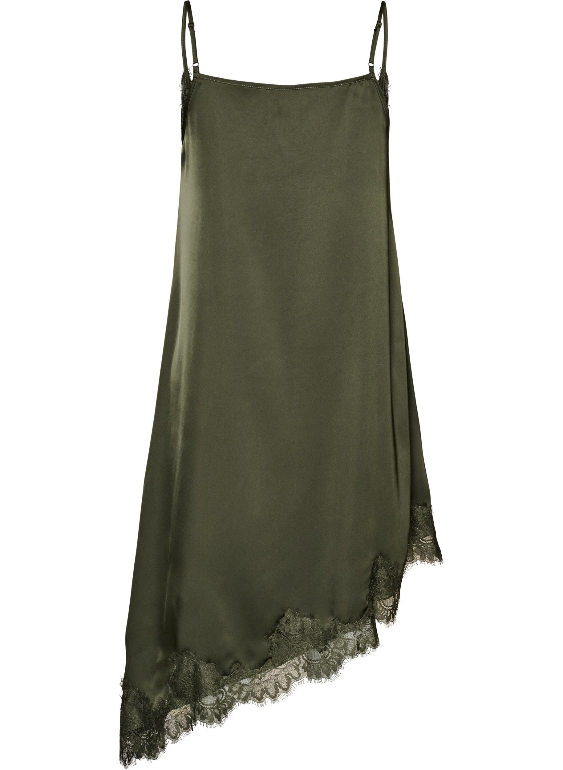 ZizziKleid aus Satin mit Spitze und asymmetrischem Saum, Gr&uuml;n, Packshot image number 1