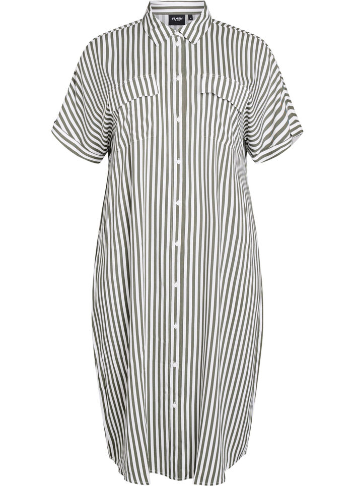 FLASH - Langes Hemdkleid mit kurzen Ärmeln, Grün, Packshot image number 0